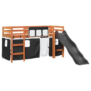 vidaXL Cama alta ni&ntilde;os con cortinas madera pino blanco negro 80x200 cm