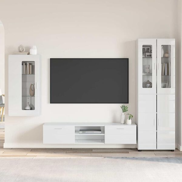 vidaXL Conjunto de mueble de TV brillante Madera de ingenier&iacute;a
