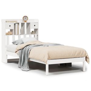 vidaXL Cama con estanter&iacute;a sin colch&oacute;n madera maciza blanca 75x190 cm