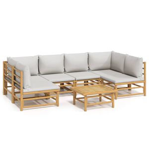 vidaXL Set de muebles de jard&iacute;n 7 piezas bamb&uacute; y cojines gris claro
