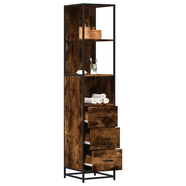 vidaXL Armario ba&ntilde;o madera contrachapada roble ahumado 35x37,5x166 cm
