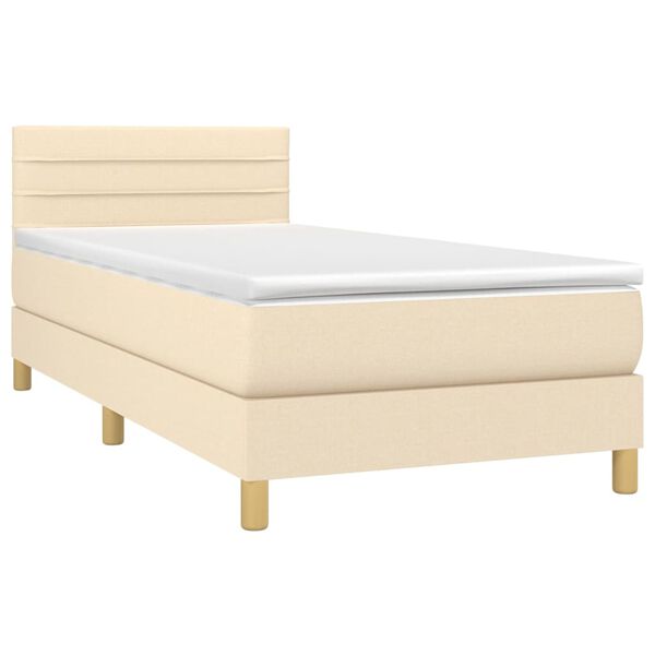 vidaXL Cama box spring con colch&oacute;n y LED tela crema 90x190 cm