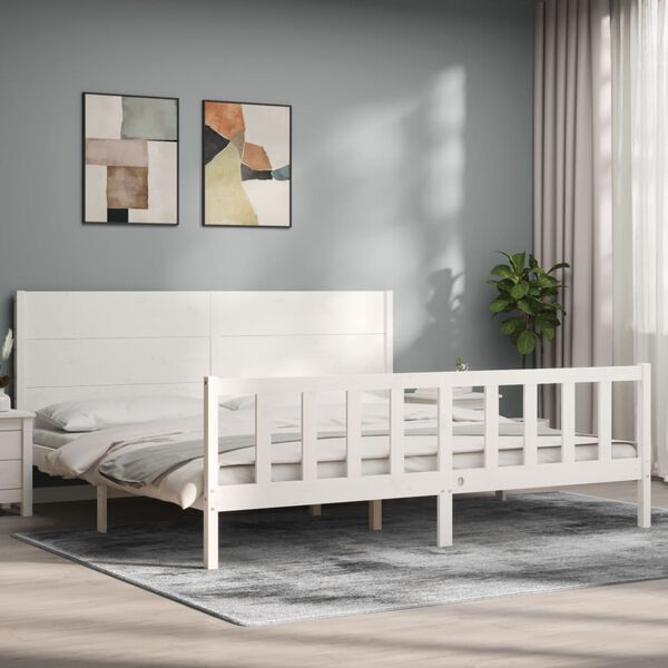 vidaXL Estructura de cama sin colch&oacute;n madera maciza blanca 200x200 cm