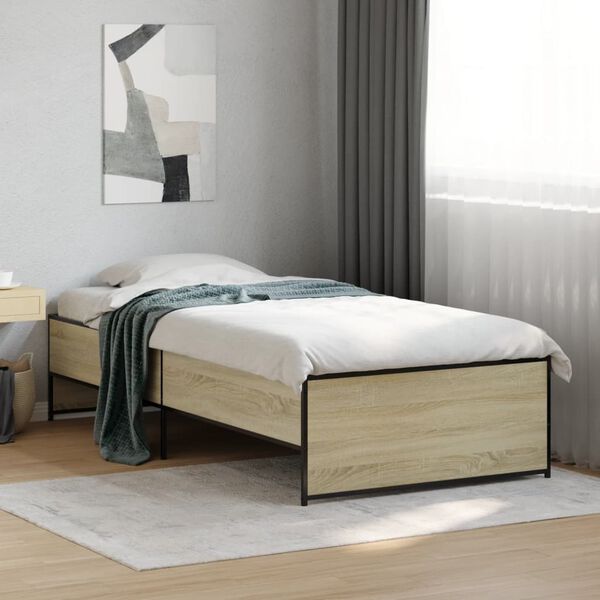 vidaXL Estructura cama madera ingeniería metal roble Sonoma 90x190 cm