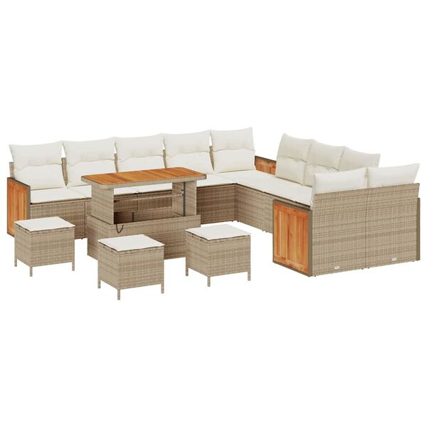 vidaXL Conjunto de sof&aacute;s de jard&iacute;n con coj&iacute;n 18 pcs Beige y Crema