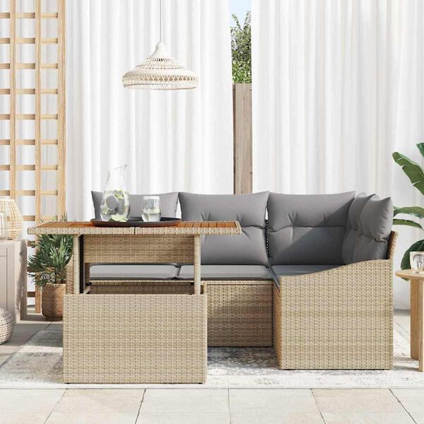 vidaXL Conjunto de sof&aacute; de jard&iacute;n 5 pcs Beige Polirat&aacute;n