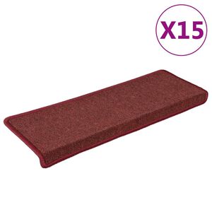 vidaXL Felpudos para escaleras 15 unidades 65x21x4 cm burdeos borde rectangular