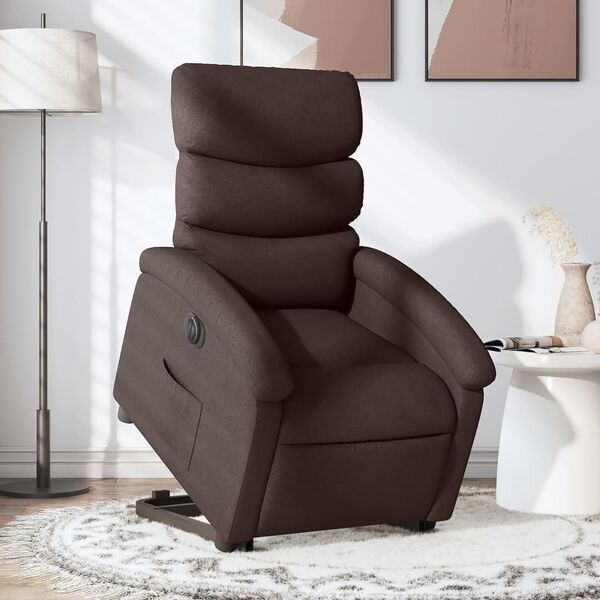 vidaXL Sill&oacute;n el&eacute;ctrico reclinable elevable de tela marr&oacute;n oscuro