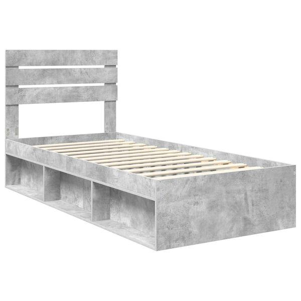 vidaXL Estructura de cama con cabecera Gris concreto 90 x 190 cm