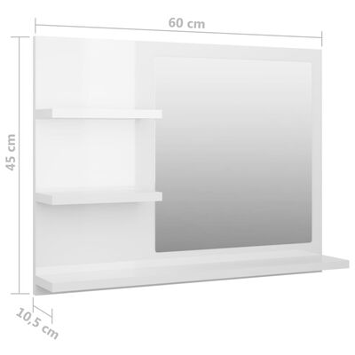 vidaXL Espejo de baño madera contrachapada blanco brillo 60x10,5x45 cm