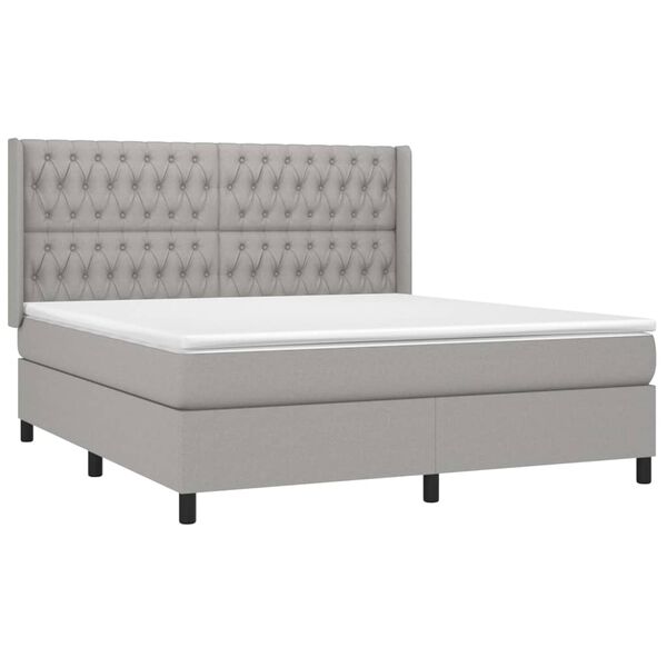 vidaXL Cama box spring con colch&oacute;n tela gris claro 180x200 cm