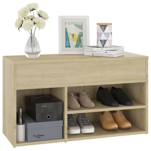 vidaXL Banco zapatero madera contrachapada roble Sonoma 80x30x45 cm