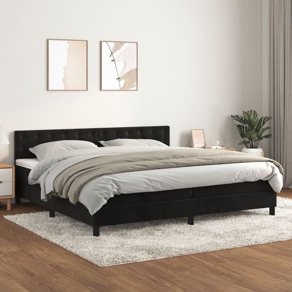 vidaXL Cama box spring con colch&oacute;n terciopelo negro 200x200 cm