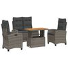 vidaXL Juego de comedor de jard&iacute;n 4 piezas con cojines rat&aacute;n PE gris