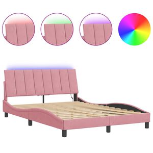 vidaXL Estructura de cama con LED sin colch&oacute;n Hanko terciopelo rosa 140x200 cm