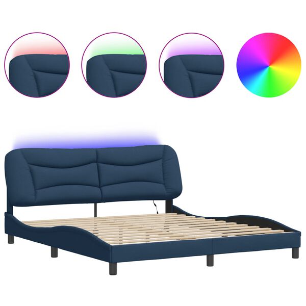 vidaXL Estructura de cama con LED sin colch&oacute;n Hvar tela azul 180x200 cm