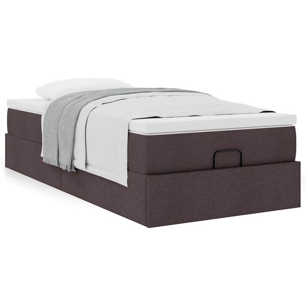 vidaXL Estructura cama otomana colch&oacute;n tela marr&oacute;n oscuro 90x190 cm