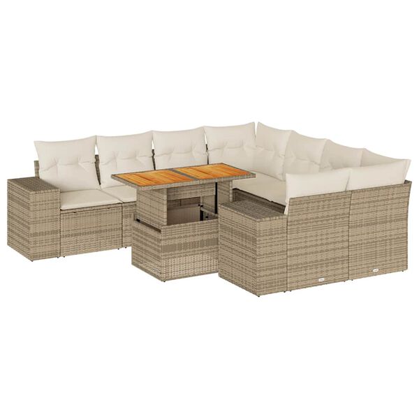 vidaXL Set de sof&aacute;s de jard&iacute;n con cojines 9 pzas rat&aacute;n sint&eacute;tico beige