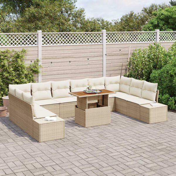 vidaXL Conjunto de sof&aacute; de jard&iacute;n con coj&iacute;n 11 pcs Beige y Crema