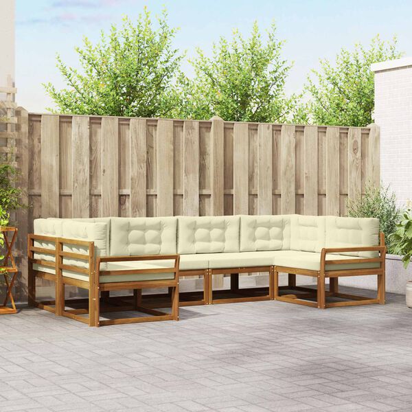vidaXL Conjunto de sof&aacute;s de exterior con coj&iacute;n 6 pcs Natural y Crema