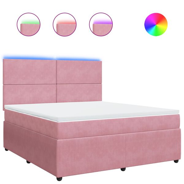 vidaXL Cama box spring con colch&oacute;n terciopelo rosa 180x200 cm