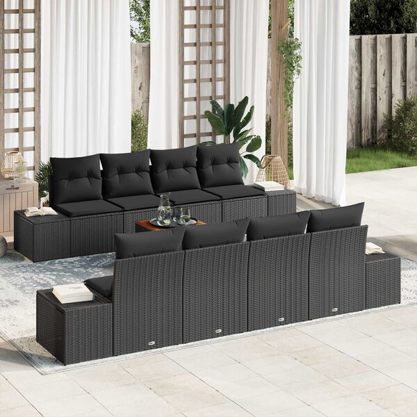 vidaXL Conjunto de sofás de jardín 9 pcs Negro ratán sintético