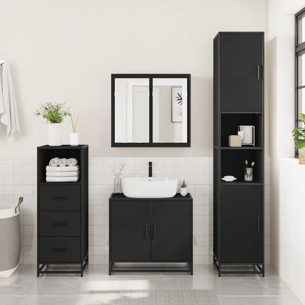 vidaXL Juego de muebles de ba&ntilde;o 2 pzas madera contrachapada negro