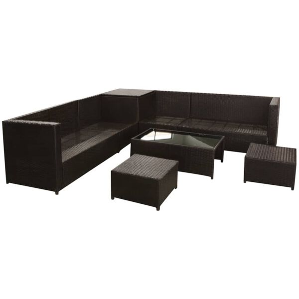 vidaXL Set muebles de jard&iacute;n 8 piezas y cojines rat&aacute;n sint&eacute;tico marr&oacute;n