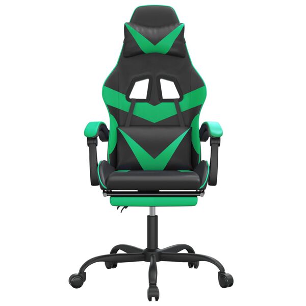 vidaXL Silla gaming con reposapiés cuero sintético negro verde