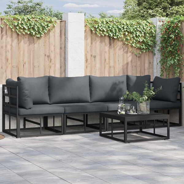 vidaXL Conjunto de sofá de jardín con cojín 4 pcs Negro Aluminio