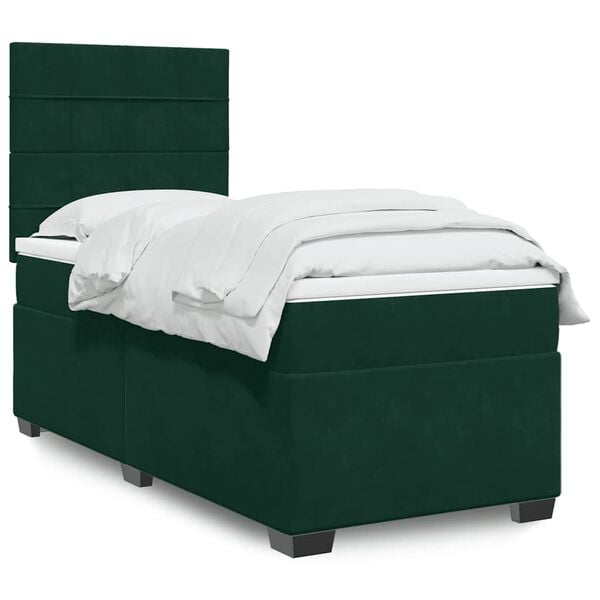 vidaXL Cama box spring con colch&oacute;n terciopelo verde oscuro 100x200 cm