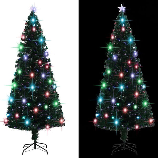 vidaXL Árbol de Navidad preiluminado con soporte y LED fibra óptica 210 cm