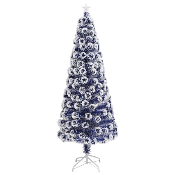 vidaXL &Aacute;rbol de Navidad con luces fibra &oacute;ptica blanco y azul 210 cm