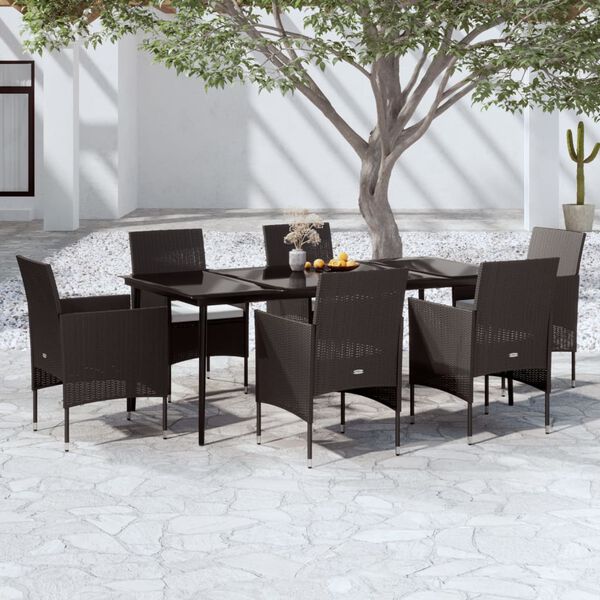 vidaXL Juego de comedor de jardín 7 piezas con cojines negro