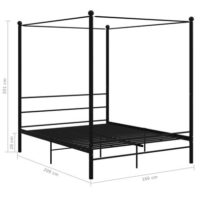 vidaXL Estructura de cama con dosel metal negro 160x200 cm