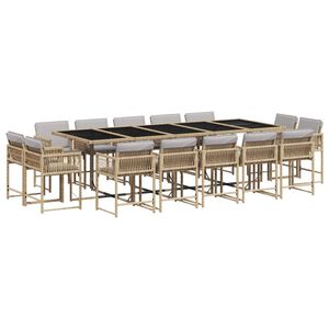 vidaXL Set comedor de jard&iacute;n con cojines 15 pzas rat&aacute;n sint&eacute;tico beige