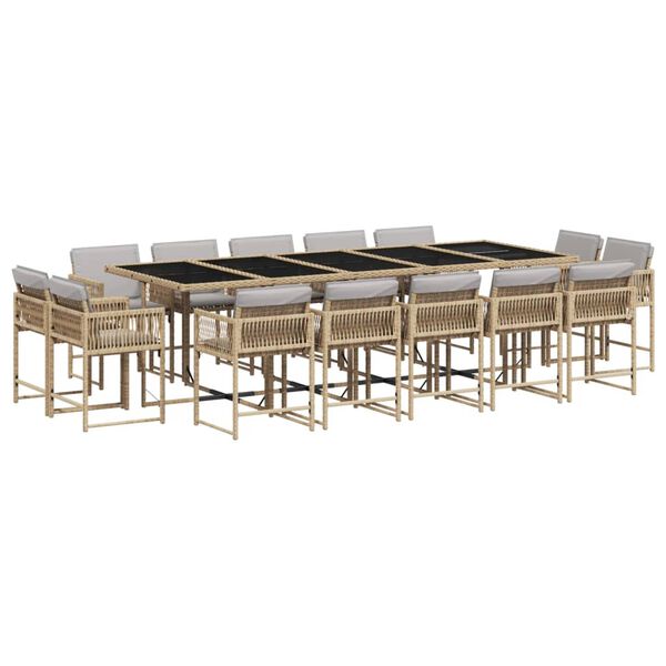 vidaXL Set comedor de jard&iacute;n con cojines 15 pzas rat&aacute;n sint&eacute;tico beige