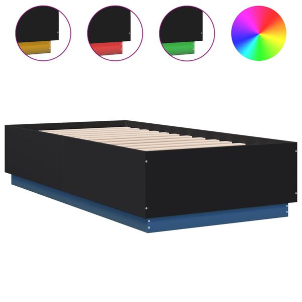 vidaXL Estructura cama con luces LED madera ingeniería negro 75x190 cm