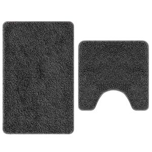 vidaXL Conjunto de alfombra de ba&ntilde;o antideslizante 2 pcs Gris oscuro