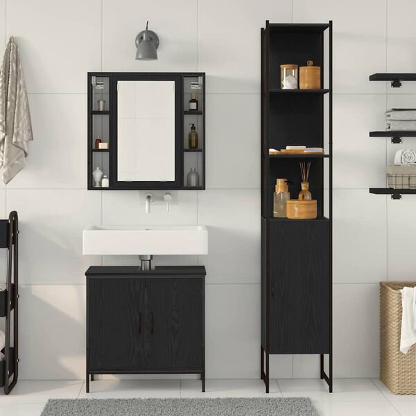 vidaXL Unidades de Tocador de Ba&ntilde;o 3 pcs Negro Madera contrachapada