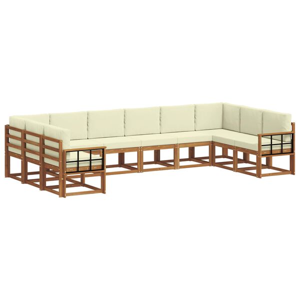 vidaXL Conjunto de sof&aacute;s de exterior con coj&iacute;n 10 pcs Natural y Crema