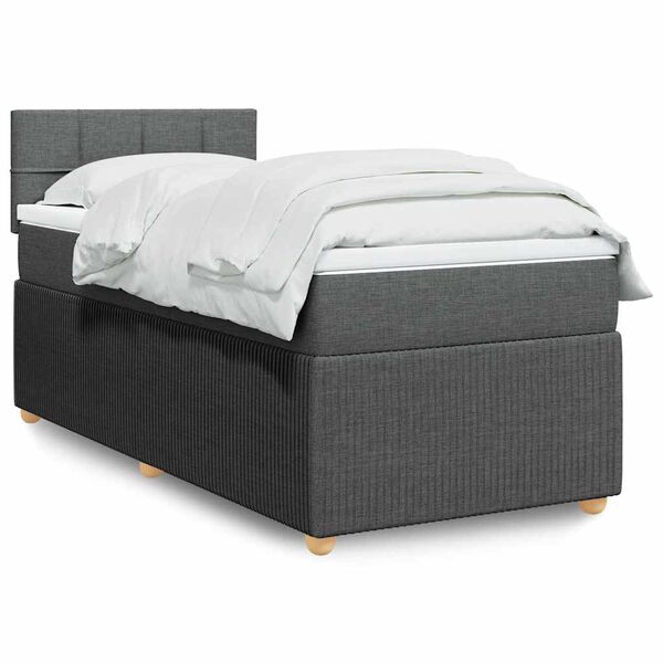 vidaXL Cama box spring con colch&oacute;n tela gris oscuro 90x200 cm
