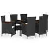 vidaXL Juego de comedor de jard&iacute;n 7 piezas con cojines negro