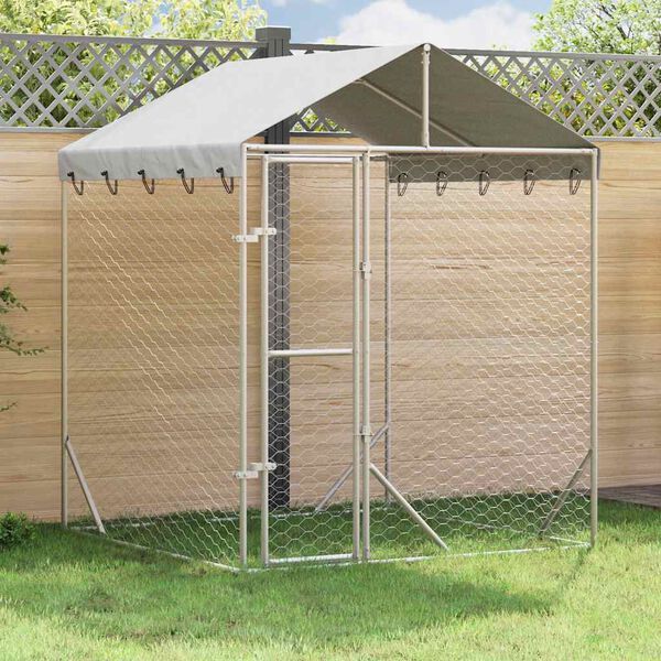 vidaXL Perrera de exterior con toldo acero galvanizado plata 2x2x2,5 m