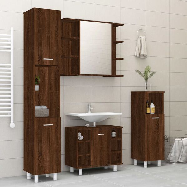 vidaXL Set de muebles de baño 4 pzas madera contrachapada marrón roble