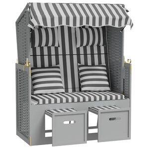 vidaXL Silla Strandkorb con cojines rat&aacute;n sint&eacute;tico madera gris blanco
