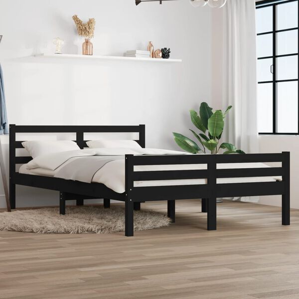 vidaXL Estructura de cama sin colch&oacute;n madera maciza negro 140x190 cm