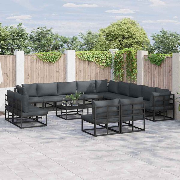 vidaXL Conjunto de sof&aacute;s de jard&iacute;n con coj&iacute;n 13 pcs Negro Aluminio