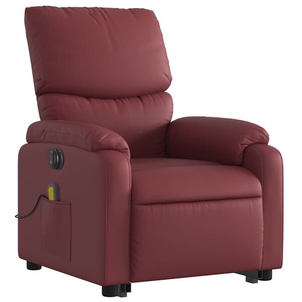 vidaXL Sill&oacute;n de masaje elevable el&eacute;ctrico cuero artificial rojo tinto