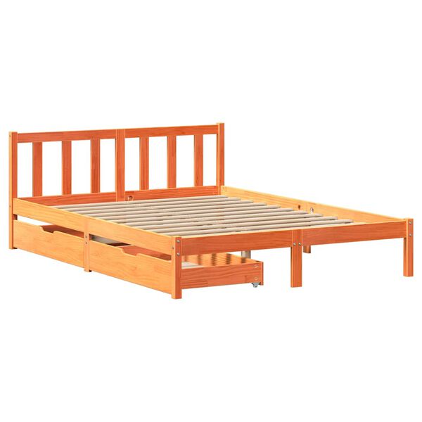 vidaXL Cama sin colch&oacute;n madera maciza pino marr&oacute;n cera 150x200 cm